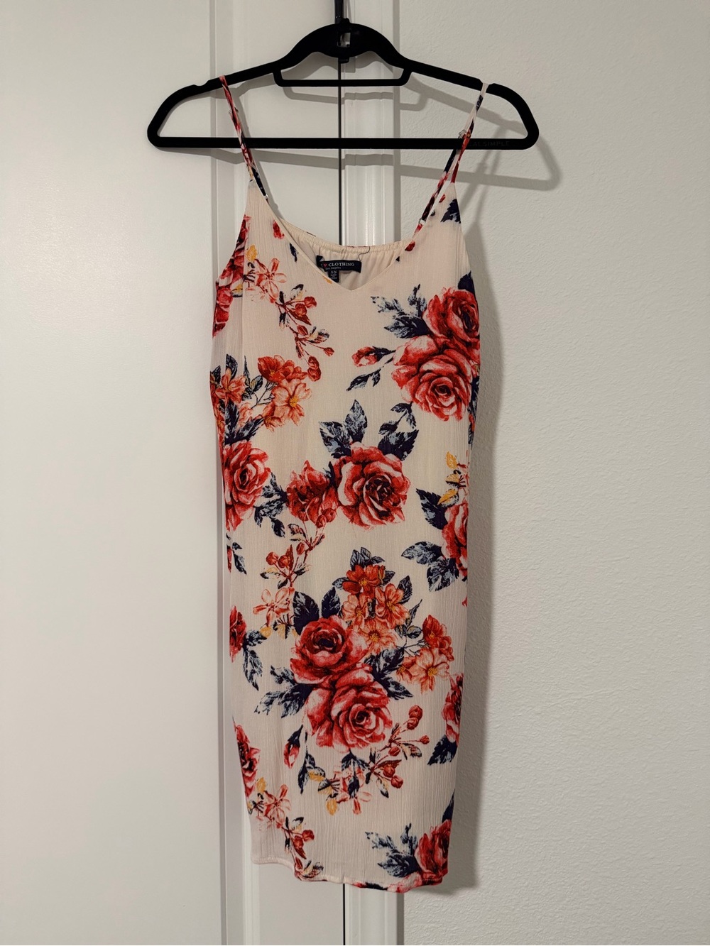 ONEโฅCLOTHING Cream Mini Dress with Red & Blue Floral Accents